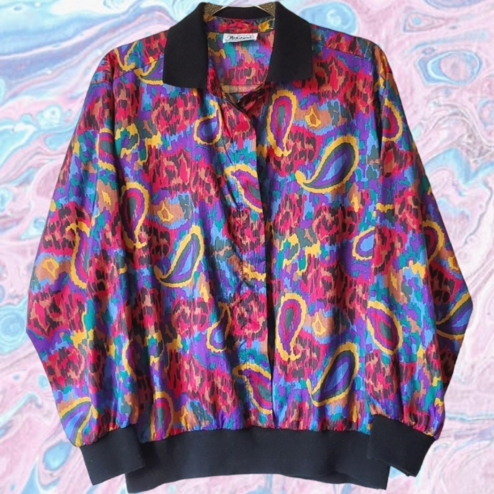 Vintage Silky Colorful Paisley Top